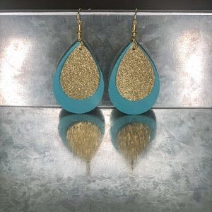 2” Tear Drop Faux Leather and Glitter Earrings